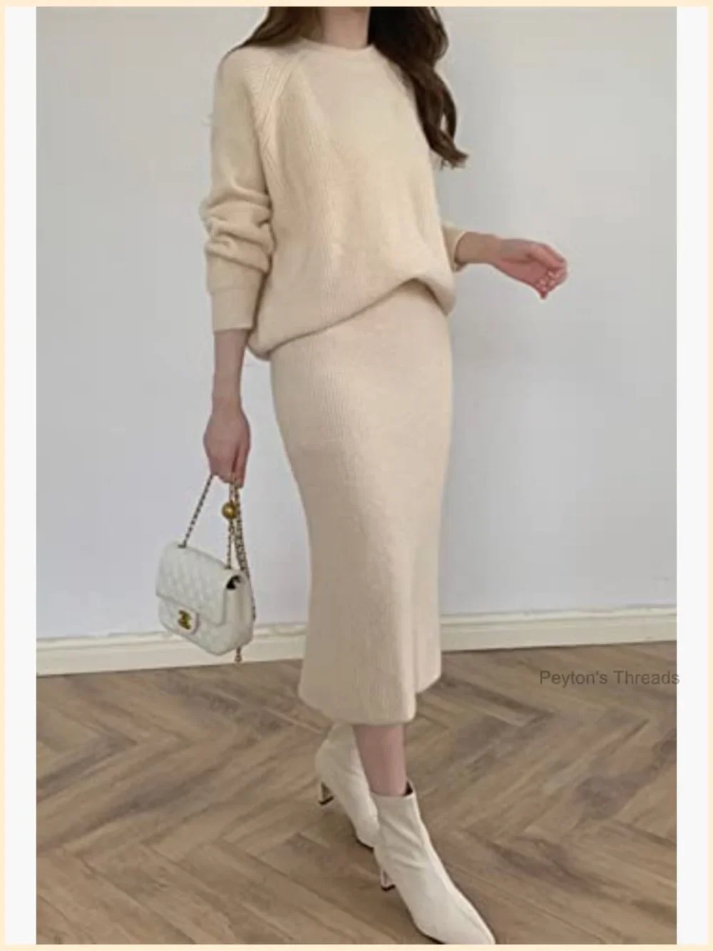 Two Piece Sweater Skirt Set Knit Pullover Top Bodycon Midi Skirt Outfit